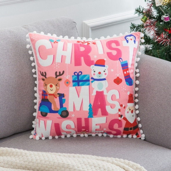 Christmas Velvet Pillowcase With Fur Balls, Without Pillow Core, Size: 45x45cm(Merry Christmas)
