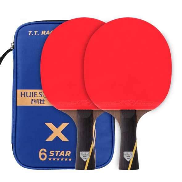 HUIESON Six Star 5-Layer Chicken Wing Tip + 2 Layer Carbon Double Side Continuous Table Tennis Racket, A Pair(Hand-shake Grip Racket)