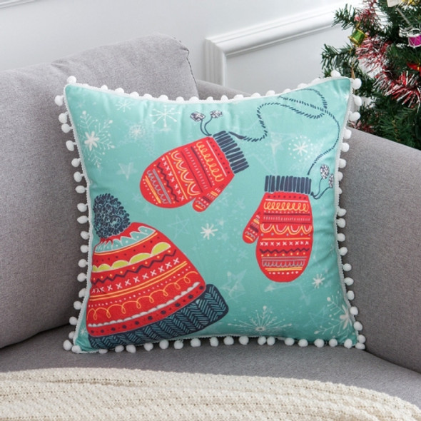 Christmas Velvet Pillowcase With Fur Balls, Without Pillow Core, Size: 45x45cm(Hat)