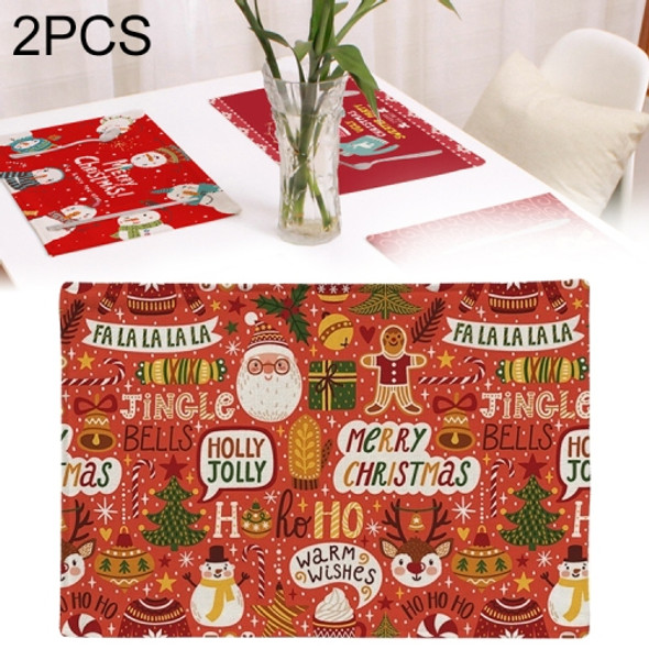 2 PCS Flax Christmas Western Food Insulation Table Mat Household Table Non-Slip Coaster, Specification:Single Side(Joyful Christmas)