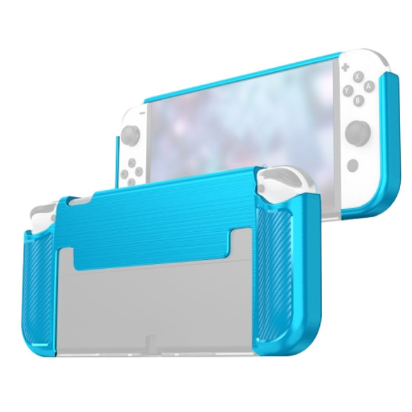 Carbon Fiber TPU Shockproof Protective Case For Nintendo Switch OLED(Blue)