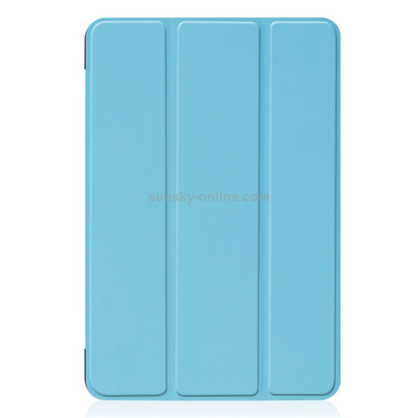 Custer Texture Horizontal Flip Smart PU Leather Case for iPad Mini 4 / Mini 5, with Sleep / Wake-up Function & Three-folding Holder (Sky Blue)