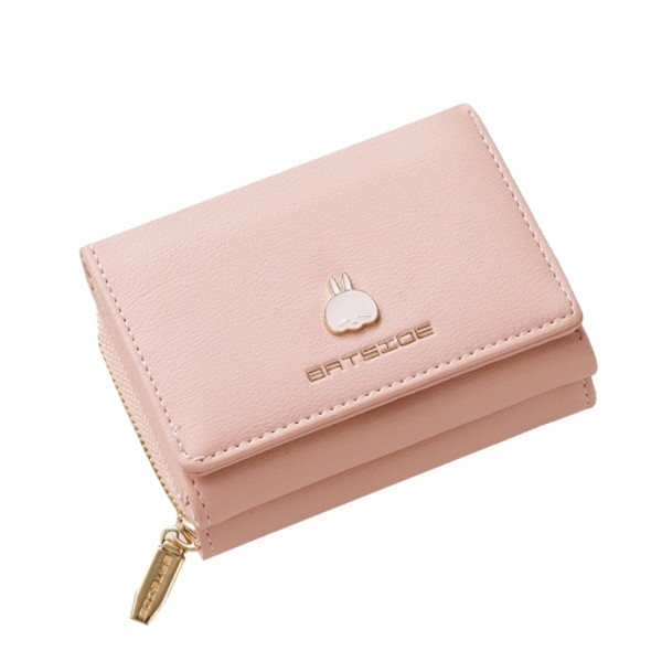 BATSIOE Square Ladies Wallet Tri-Fold Multi-Function Card Holder Zipper Cartoon Coin Purse(Pink)