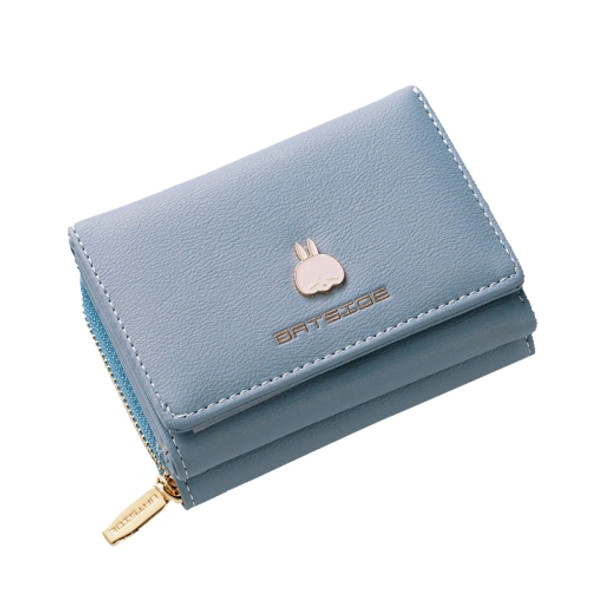 BATSIOE Square Ladies Wallet Tri-Fold Multi-Function Card Holder Zipper Cartoon Coin Purse(Light Blue)