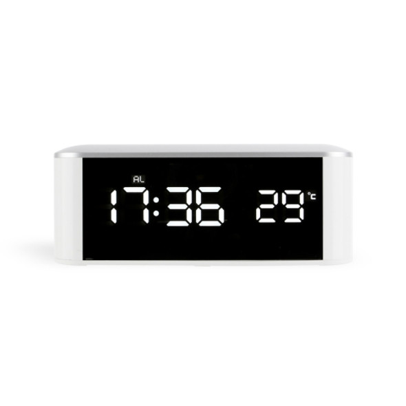 Home LED Mirror Multifunction Electronic Clock Mirror Clock Household Thermometer(White Word)