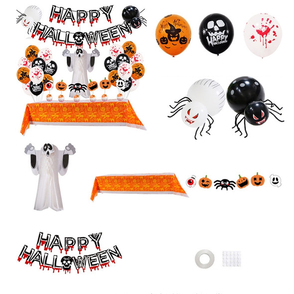 Halloween Balloon Set Blood Color Banner Three-Dimensional Ghost Party Decoration( Pumpkin Tablecloth set)