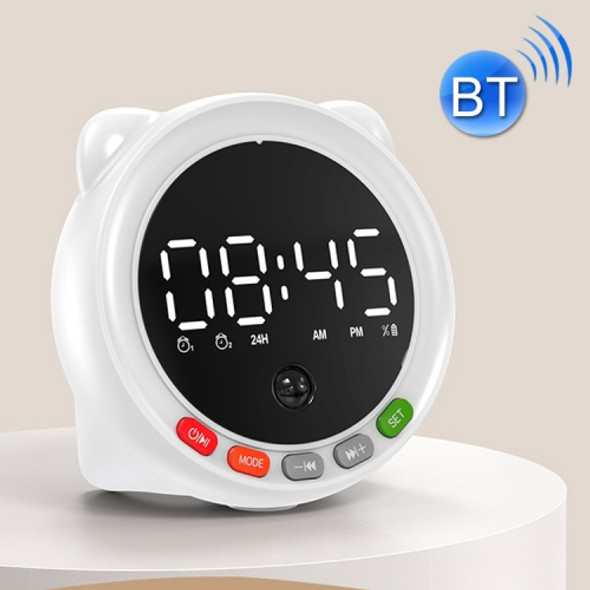 FF-G60Q Cute Bluetooth Speaker Alarm Clock Support FM / TF Card Wireless Mini Clock(White )