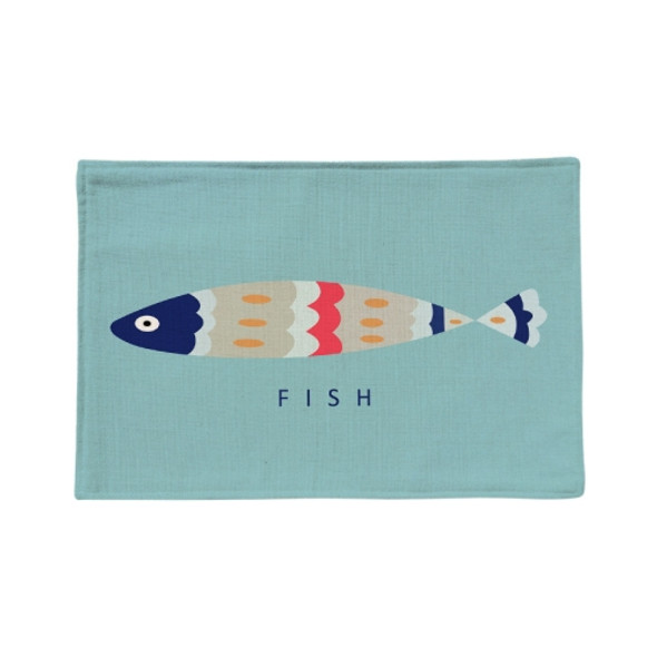 2 PCS Linen Single Side Mediterranean Simple Fresh Geometric Placemat Potholder Table Mat(Colored Fish)