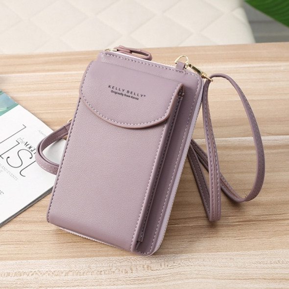 Kelly Belly B8591 Women Mobile Phone Bag Messenger Bag Long Type PU Shoulder Bag Multi-Purpose Coin Purse(Light Purple)