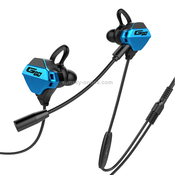 G10 1.2m Wired In Ear 3.5mm Interface Stereo Wire-Controlled HIFI Earphones Video Game Mobile Game Headset With Mic Deluxe Edition (Black Blue)