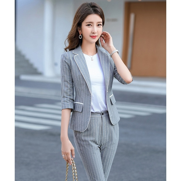 Simple Fashion Suit + Slim Trousers Two-piece Suit (Color:Gray Size:S)