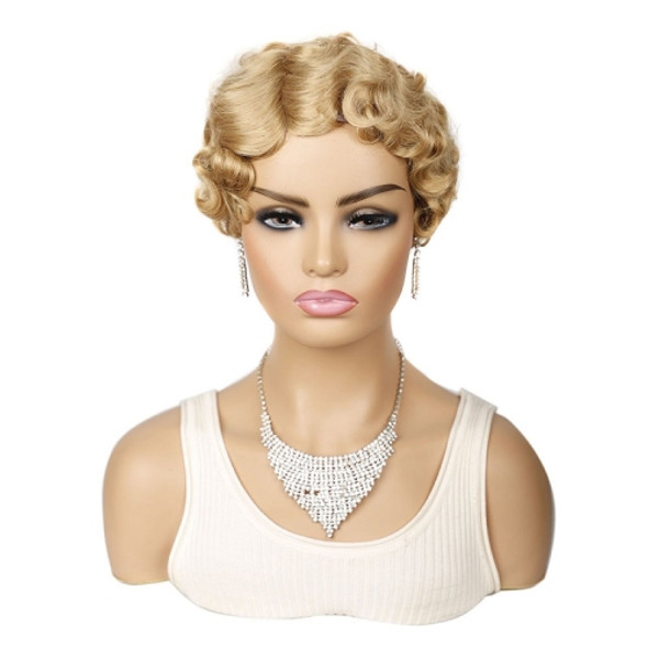 Ladies Short Hair Wig Retro Water Wave Curly Wig(27 #)