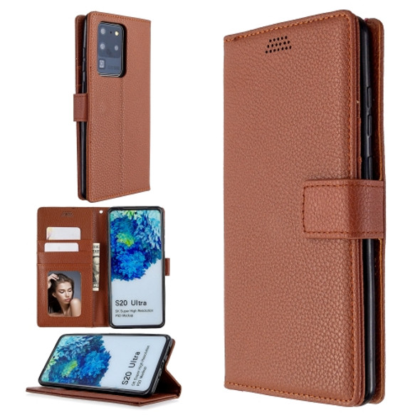 For Sansung Galaxy S20 Ultra Litchi Texture Horizontal Flip Leather Case with Holder & Card Slots & Wallet & Photo Frame(Brown)