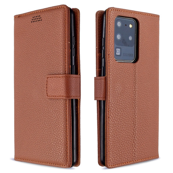 For Sansung Galaxy S20 Ultra Litchi Texture Horizontal Flip Leather Case with Holder & Card Slots & Wallet & Photo Frame(Brown)