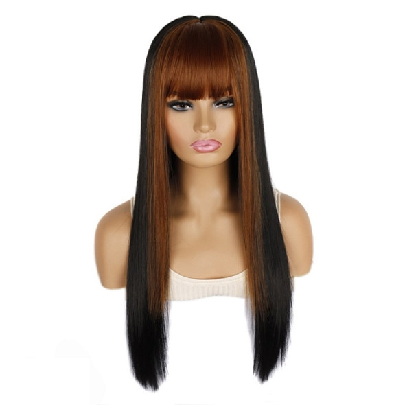 Color Bleaching And Dyeing Double Sideburns With Bangs Long Straight Hip-Hop Wig(Coffee Bleaching Black)