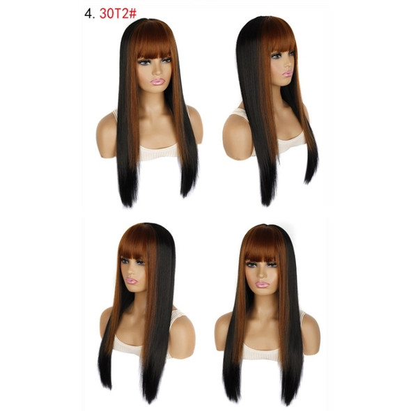 Color Bleaching And Dyeing Double Sideburns With Bangs Long Straight Hip-Hop Wig(Coffee Bleaching Black)