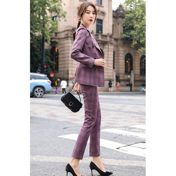 2 in 1 Stylish Casual Plaid Suit (Color:Purple Size:XXXL)