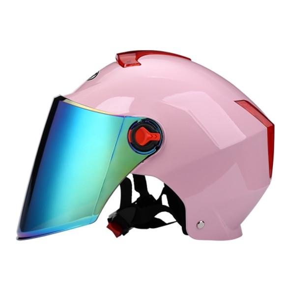 BYB X-335 Sunscreen Riding Electric Motorcycle Helmet, Specification: Colorful Long Lens(Pink)