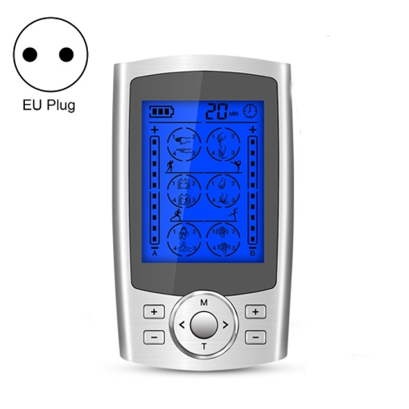 24-Mode Digital Electronic Pulse Massager Intelligent Whole Body Physical Therapy Meridian Massager, Specification: EU Plug( Silver)