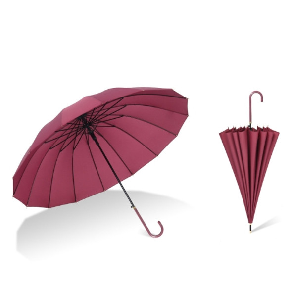 16 Bone Plain Straight Umbrella Small Fresh Long Handle Umbrella(Red Wine)