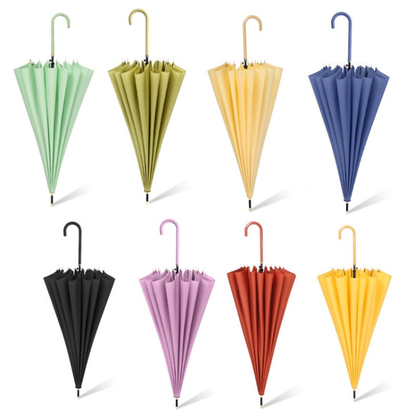 16 Bone Plain Straight Umbrella Small Fresh Long Handle Umbrella(Apricot)