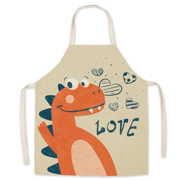 2 PCS Linen Fabric Art Cartoon Apron Parent-Child Sleeveless Halter Apron, Specification: 65x75 cm(Dinosaur Red)