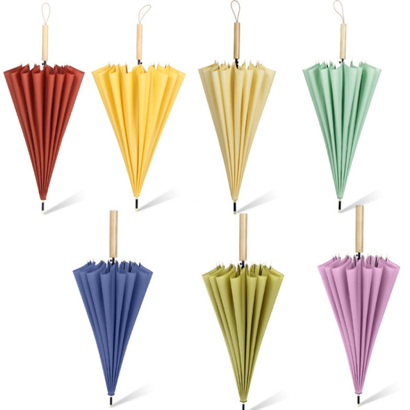 16 Bone Plain Straight Umbrella Small Fresh Long Handle Umbrella(Wood Handle Matcha Green)