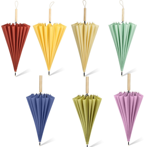 16 Bone Plain Straight Umbrella Small Fresh Long Handle Umbrella(Wood Handle Violet)