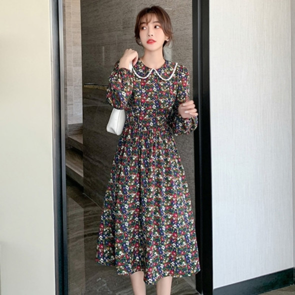 Spring Women Retro Stylish Slim Floral Long Dress A565 (Color:As Show Size:M)