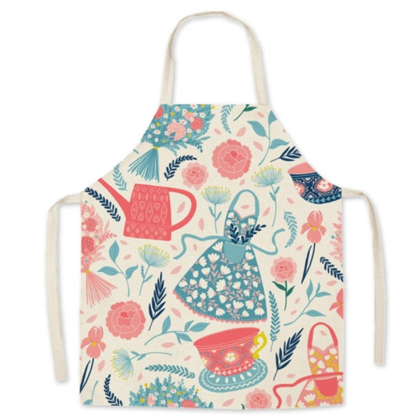 2 PCS Linen Fabric Art Cartoon Apron Parent-Child Sleeveless Halter Apron, Specification: 45x56 cm(Housework)