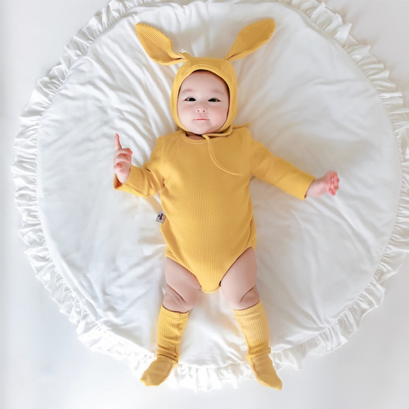 3 in 1 Autumn Baby Rabbit Shaped Cotton Pit Strip Lycra Romper with Hat & Socks Set (Color:Yellow Size:80cm)