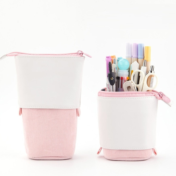 ANGOO Corduroy Retractable Drop-Down Pencil Case Student Stationery Storage Bag(Pink )