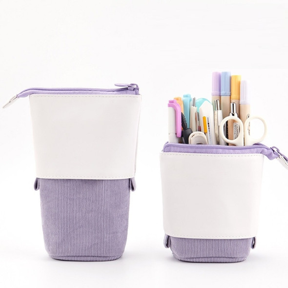 ANGOO Corduroy Retractable Drop-Down Pencil Case Student Stationery Storage Bag(Purple)