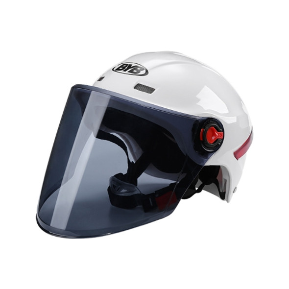 BYB X-206 Electric Motorcycle Men And Women Riding Motorcycle Safety Helmet, Specification: Tea Color Long Lens(White)