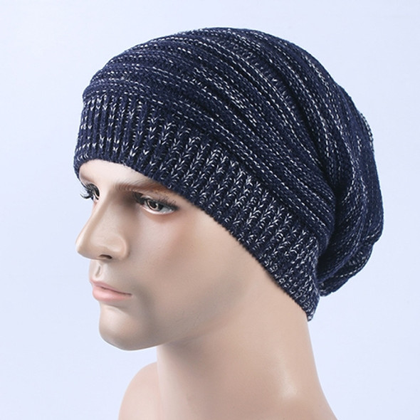 Autumn Winter Stripe Knitting Hat Warm Wool Cap(Dark Blue)