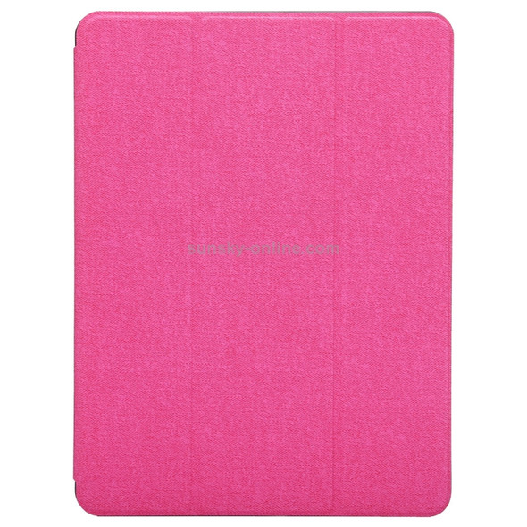 Cloth Texture Pattern Case for iPad 9.7 (2018) & iPad 9.7 inch (2017), with Three-folding Holder & Pen Slots(Magenta)