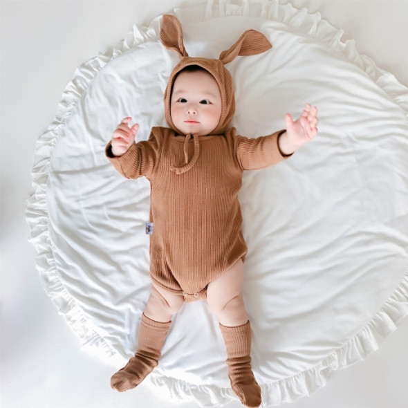 3 in 1 Autumn Baby Rabbit Shaped Cotton Pit Strip Lycra Romper with Hat & Socks Set (Color:Brown Size:80cm)