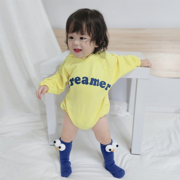 Plus Velvet Thickened Baby Casual Long Sleeve Triangle Romper Cute Big Eyes Loose Romper (Color:Yellow Size:90cm)
