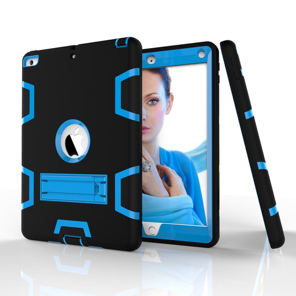 Contrast Color Silicone + PC Shockproof Case for iPad 9.7 inch (2018/2017), with Holder (Blue)