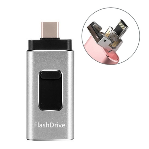 256GB SH02 USB 3.0 + 8 Pin + Mirco USB + Type-C 4 In 1 Mobile Computer U-Disk With OTG Function(Silver)