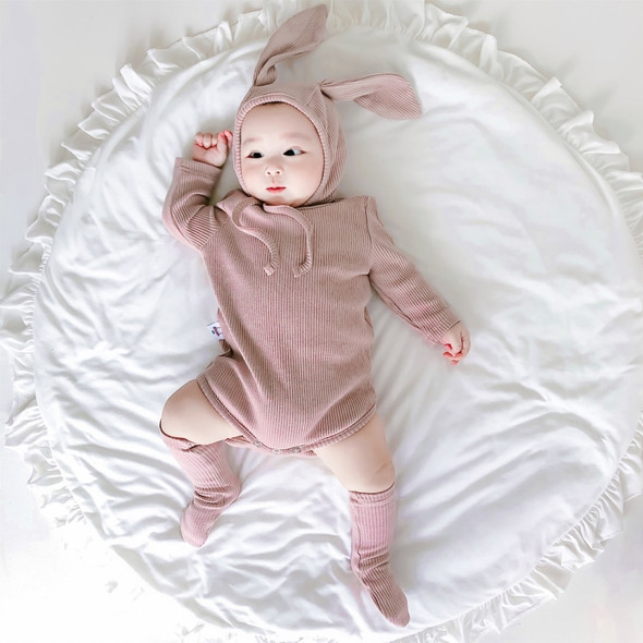 3 in 1 Autumn Baby Rabbit Shaped Cotton Pit Strip Lycra Romper with Hat & Socks Set (Color:Purple Size:73cm)