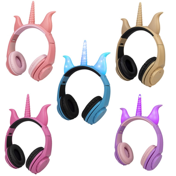 LX-CT888 3.5mm Wired Children Cartoon Glowing Horns Computer Headset, Cable Length: 1.5m(Rhino Horn Champagne)