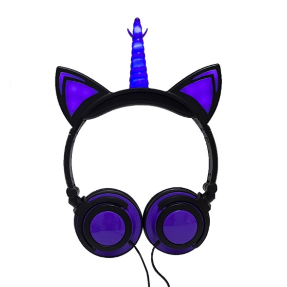 LX-CT888 3.5mm Wired Children Cartoon Glowing Horns Computer Headset, Cable Length: 1.5m(Unicorn Petals Black Purple)