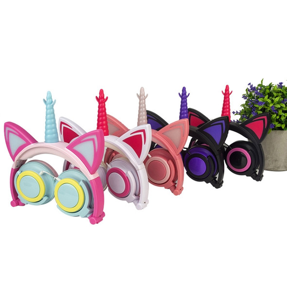 LX-CT888 3.5mm Wired Children Cartoon Glowing Horns Computer Headset, Cable Length: 1.5m(Unicorn Petal Pink White)