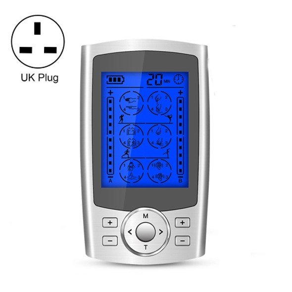 24-Mode Digital Electronic Pulse Massager Intelligent Whole Body Physical Therapy Meridian Massager, Specification: UK Plug( Silver)
