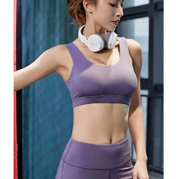 Non-steel Ring Beautiful Back Sports Bra Moisture Wicking Fitness Underwear (Color:Purple Size:M)