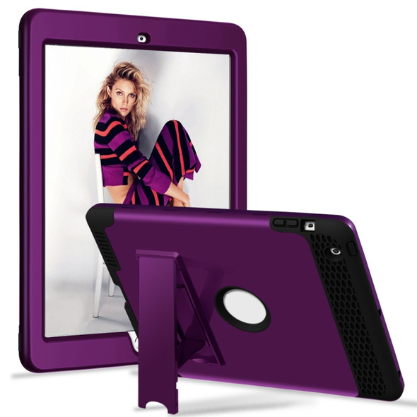 3 in 1 Honeycomb Silicone + PC Shockproof Protective Case with Holder For iPad 4 / 3 / 2(Dark Purple + Black)
