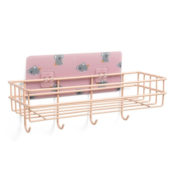 2 PCS Bathroom Wrought Iron Shelf Toilet Vanity Stand Punch-Free Wall-Mounted Storage Shelf Hanger(Koala Pink)