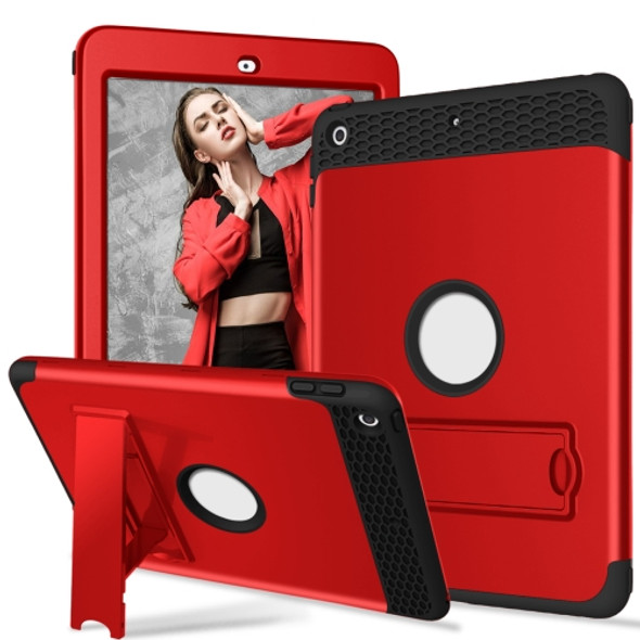 3 in 1 Honeycomb Silicone + PC Shockproof Protective Case with Holder For iPad 9.7 2018 / 2017(Red + Black)