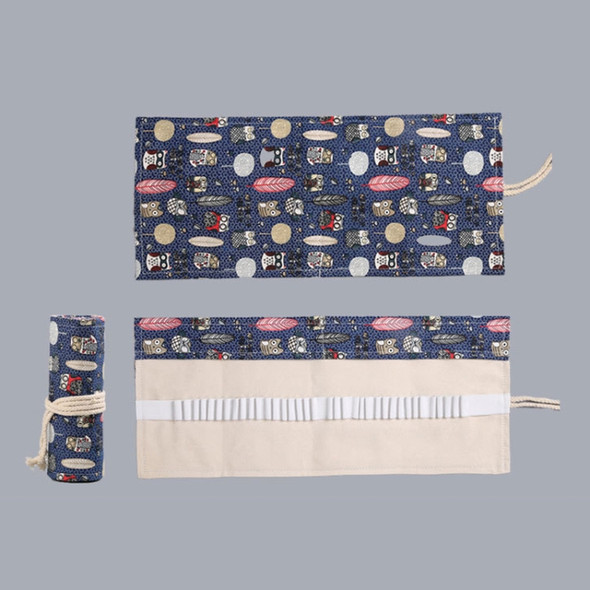 72 Holes Handmade Canvas Pen Curtain Large-Capacity Pencil Case For Boys And Girls Color Pencil Sketch Stationery Box(Owl)